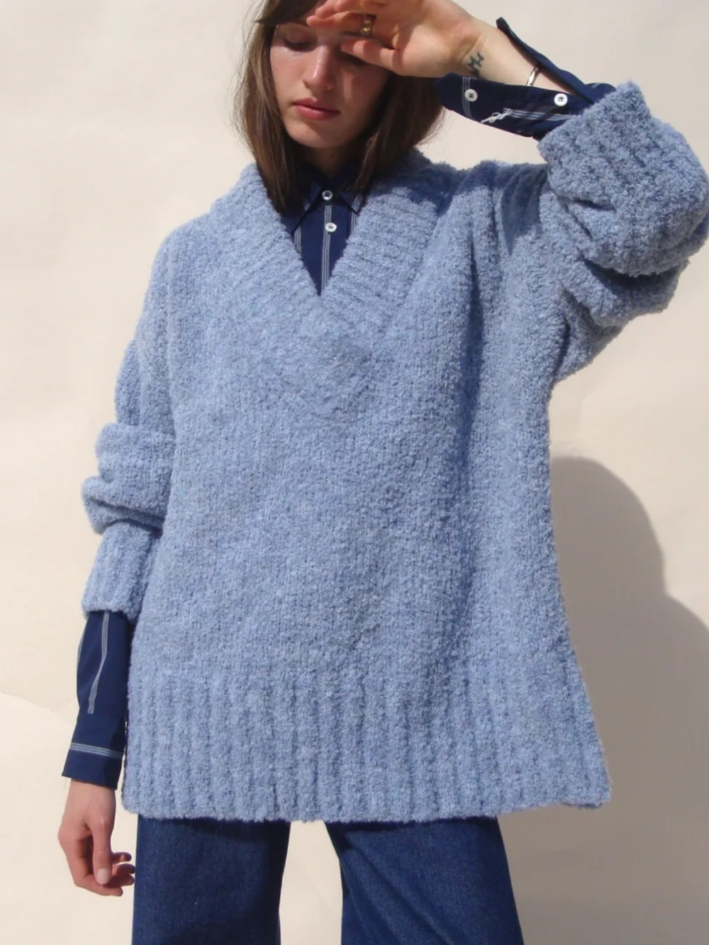 BNWT Emma Rothkopf Misha V Neck Sweater - Powder Blue XS/S